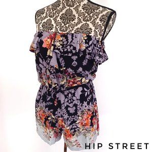 ANGIE STRAPLESS Ruffle Front Elastic Waist Floral Romper S